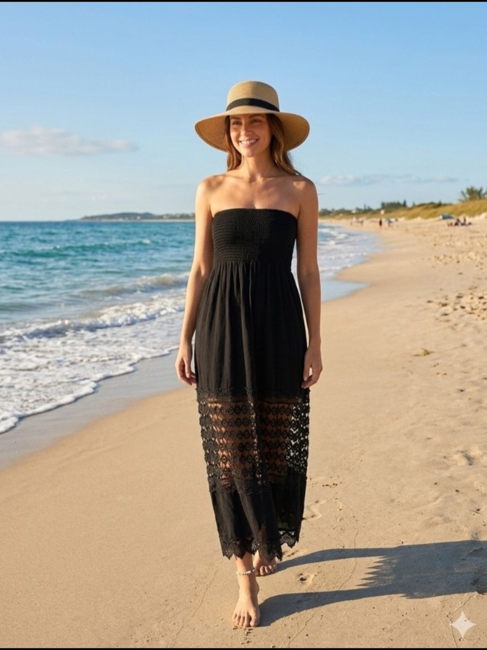 Justify Black Smocked Strapless Maxi Dress. Size L